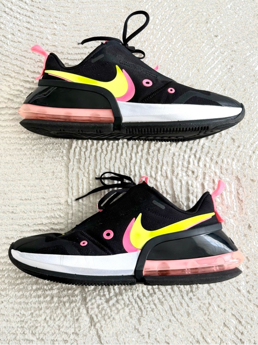 Nike Air Max Up Black Sneakers with Neon Pink & Yellow Swoosh Size 9 CW 5346-001